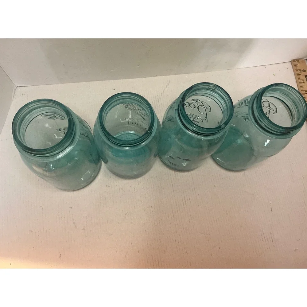 Ball Vintage Mason Jars Set of 4 Aqua Blue Glass Perfect Mason Quart Farmhouse
